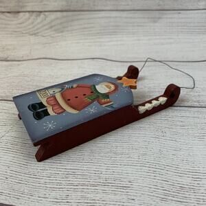 Wood Santa Clause Sled Christmas Ornament Hand Painted Birdhouse Snow 2000